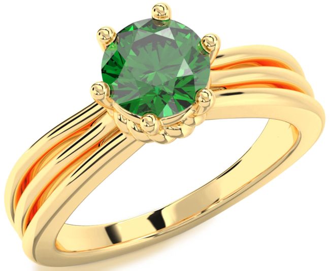 Emerald Gold Round Solitaire Engagement Ring