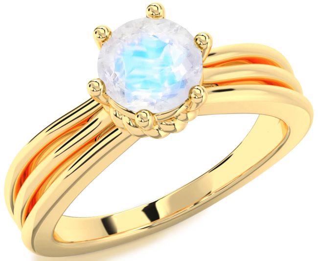 Moonstone Gold Silver Round Solitaire Engagement Ring