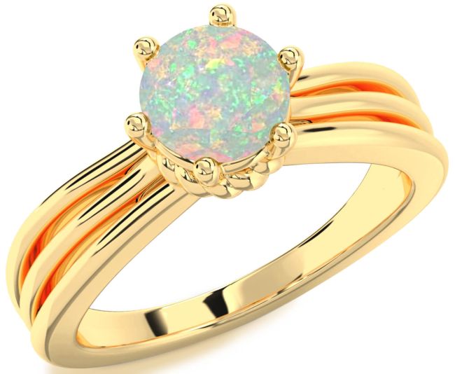 Opal Gold Silver Round Solitaire Engagement Ring