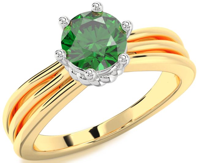 Emerald White Yellow Gold Round Solitaire Engagement Ring