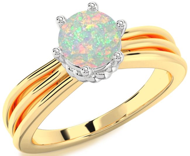 Opal Gold Silver Round Solitaire Engagement Ring