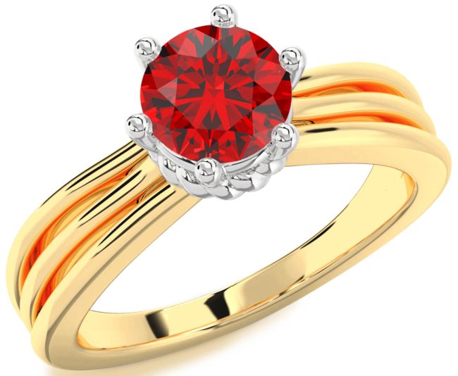 Ruby Gold Silver Round Solitaire Engagement Ring