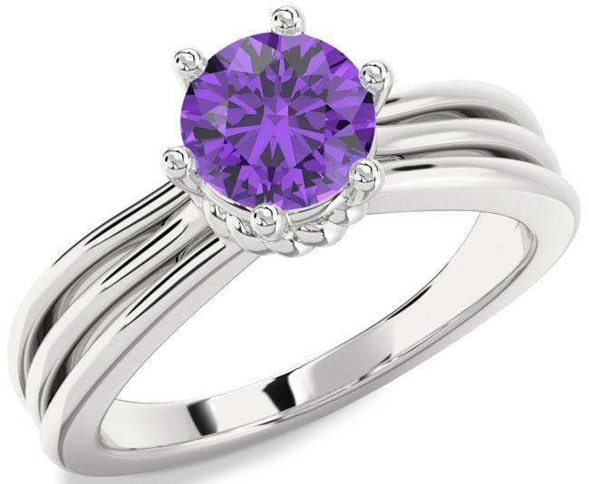 Amethyst Silver Round Solitaire Engagement Ring