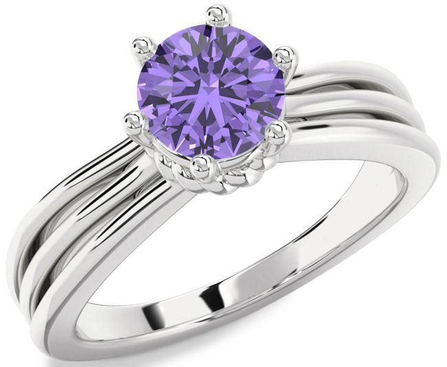 Alexandrite Silver Round Solitaire Engagement Ring