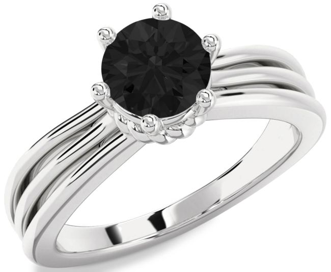 Black Diamond Silver Round Solitaire Engagement Ring