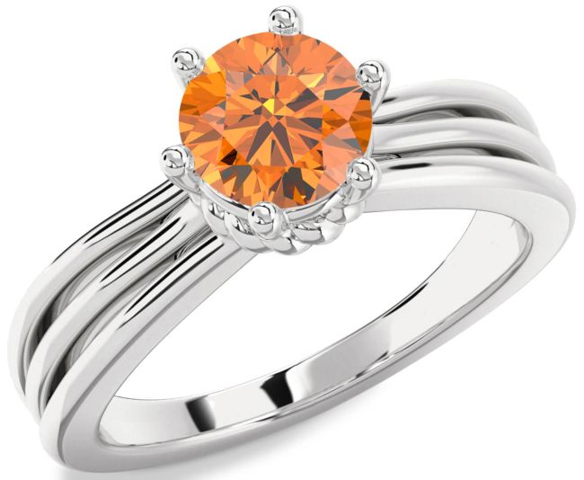 Citrine Silver Round Solitaire Engagement Ring