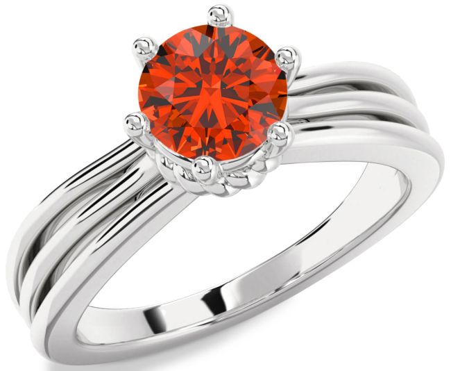 Fire Opal Silver Round Solitaire Engagement Ring
