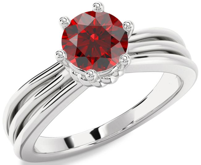 Garnet Silver Round Solitaire Engagement Ring