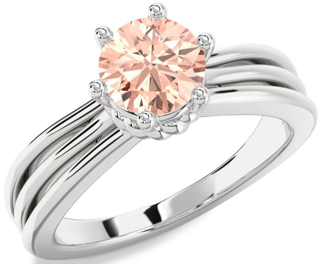 Morganite Silver Round Solitaire Engagement Ring