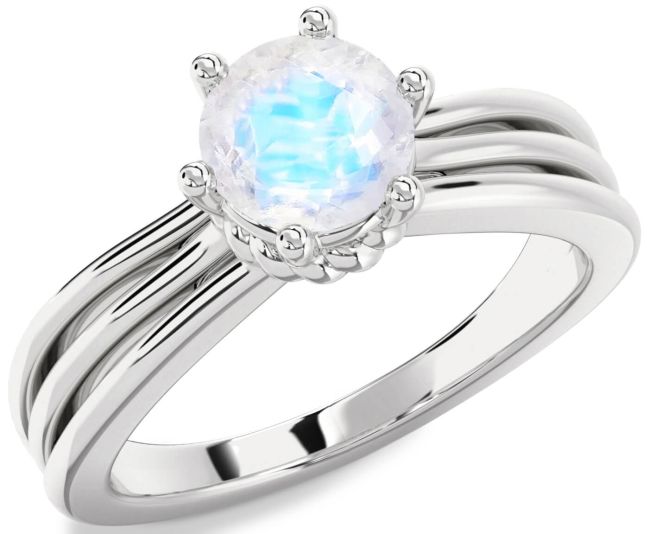 Moonstone Silver Round Solitaire Engagement Ring