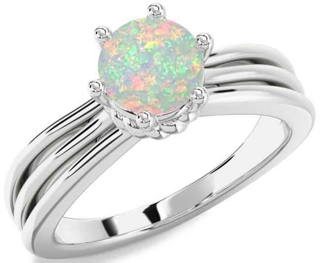 Opal Silver Round Solitaire Engagement Ring
