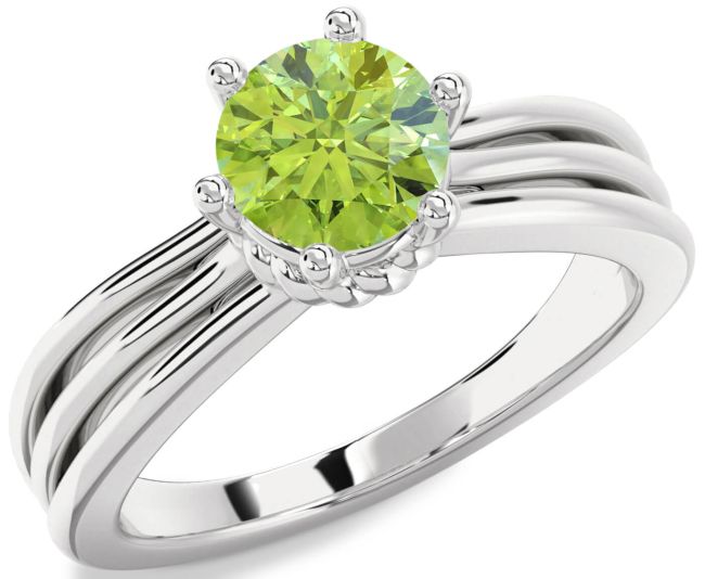 Peridot Silver Round Solitaire Engagement Ring