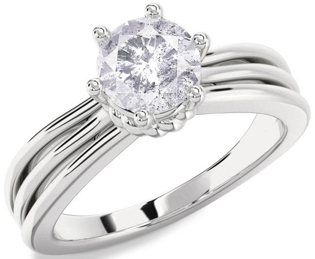 Salt & Pepper Diamond Silver Round Solitaire Engagement Ring
