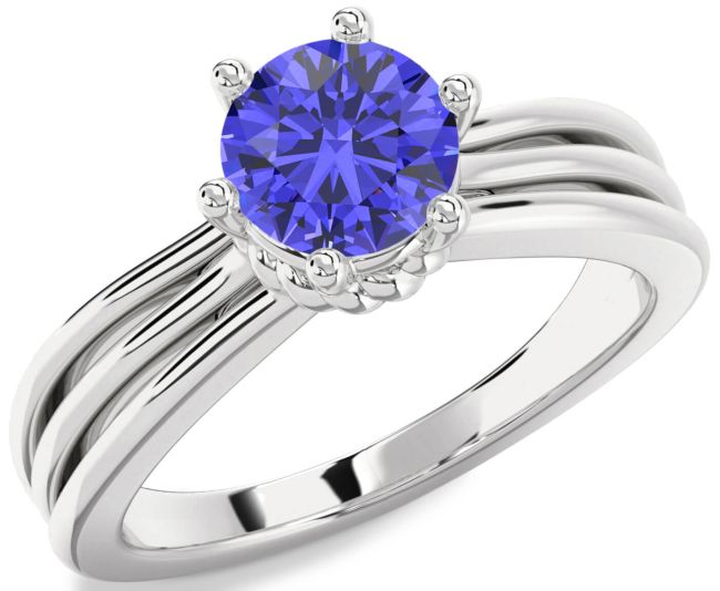 Tanzanite Silver Round Solitaire Engagement Ring