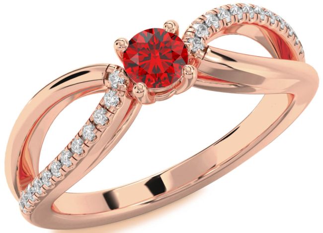 Diamond Ruby Rose Gold Silver Round Promise Ring