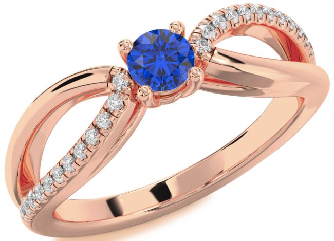 Diamond Blue Sapphire Rose Gold Silver Round Promise Ring