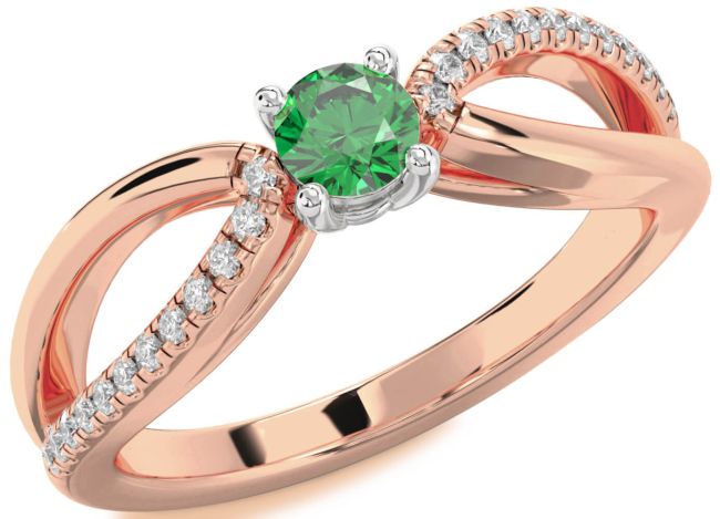 Diamond Emerald Platinum & Rose Gold Round Promise Ring