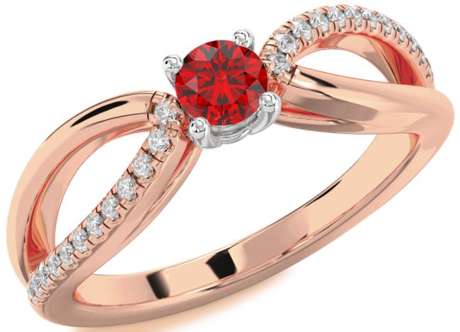 Diamond Ruby Rose Gold Silver Round Promise Ring