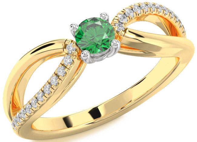 Diamond Emerald Gold Silver Round Promise Ring