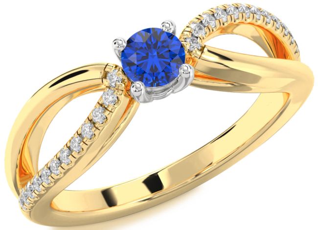Diamond Blue Sapphire White Yellow Gold Round Promise Ring