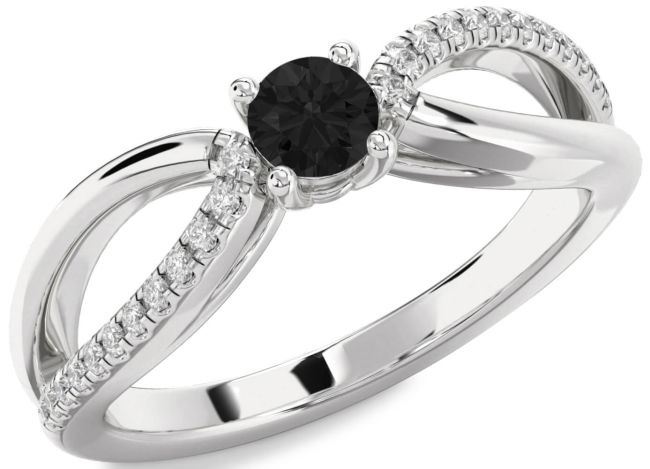 Black Diamond Silver Round Promise Ring