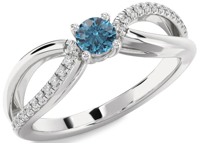 Blue Diamond Silver Round Promise Ring