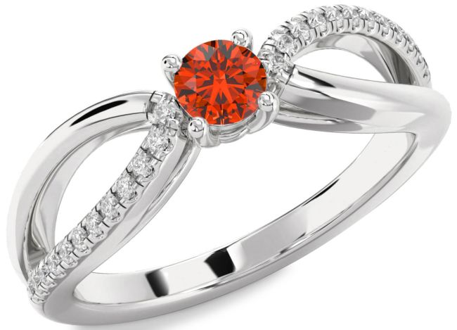 Diamond Fire Opal Silver Round Promise Ring