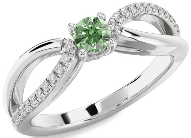 Green Diamond Silver Round Promise Ring