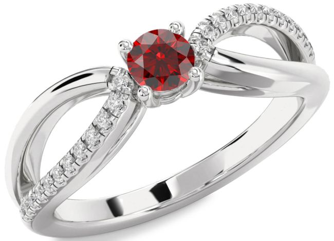 Diamond Garnet Silver Round Promise Ring