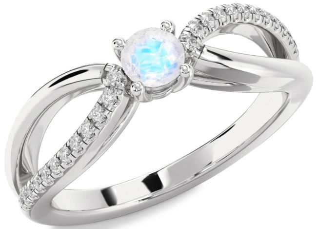Diamond Moonstone Silver Round Promise Ring