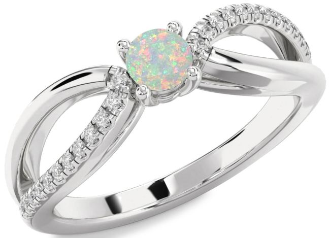 Diamond Opal Silver Round Promise Ring