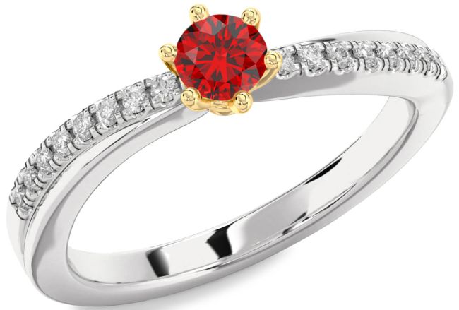 Diamond Ruby White Yellow Gold Round Promise Ring