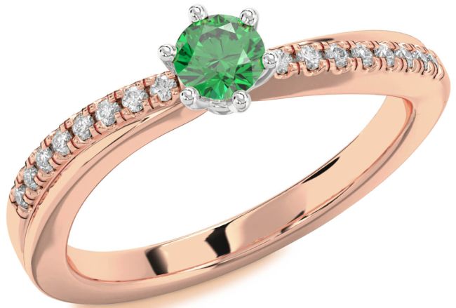 Diamond Emerald Rose Gold Silver Round Promise Ring