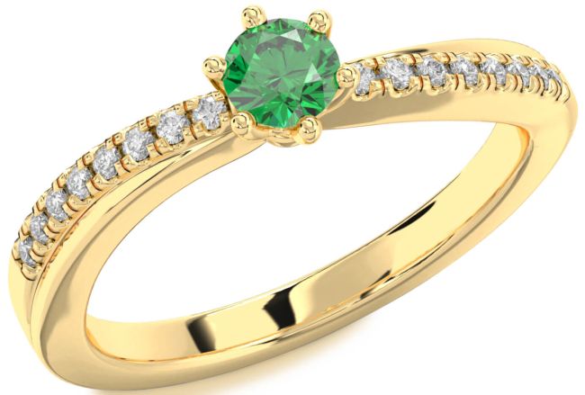 Diamond Emerald Gold Round Promise Ring