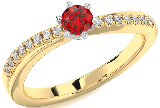 Diamond Ruby Platinum & Yellow Gold Round Promise Ring