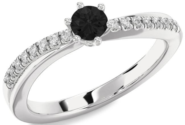 Black Diamond Silver Round Promise Ring