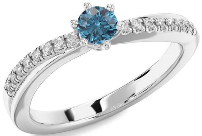 Blue Diamond Silver Round Promise Ring