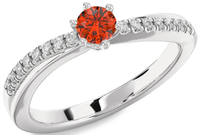 Diamond Fire Opal Silver Round Promise Ring