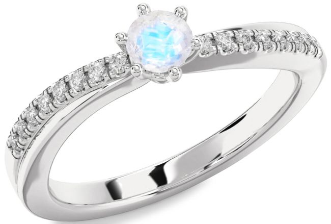 Diamond Moonstone Silver Round Promise Ring