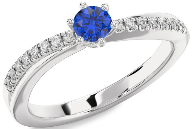 Diamond Blue Sapphire White Gold Round Promise Ring