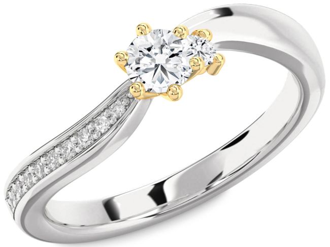 Diamond Platinum & Yellow Gold Round Pave Promise Ring