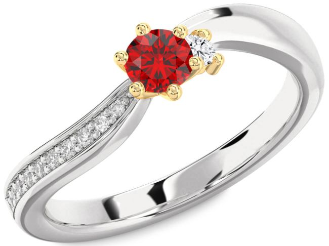 Diamond Ruby Silver & 10K gold Round Pave Promise Ring