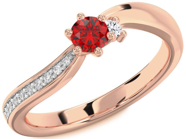 Diamond Ruby Rose Gold Round Pave Promise Ring