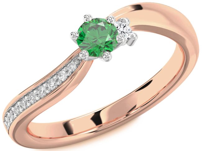 Diamond Emerald White Rose Gold Round Pave Promise Ring