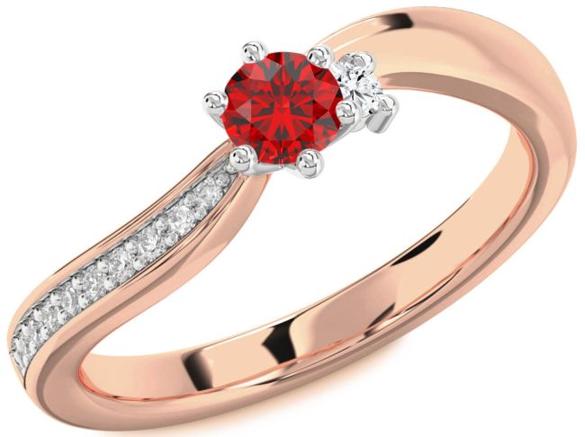 Diamond Ruby White Rose Gold Round Pave Promise Ring