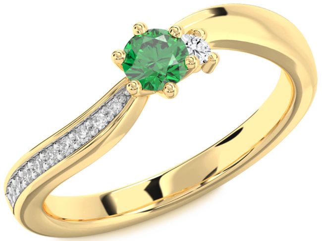 Diamond Emerald Gold Round Pave Promise Ring