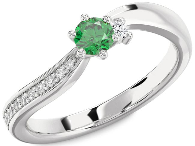 Diamond Emerald Silver Round Pave Promise Ring