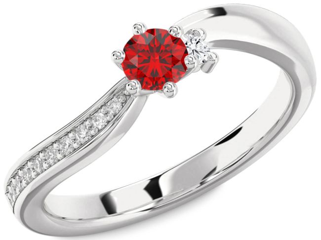 Diamond Ruby Platinum Round Pave Promise Ring