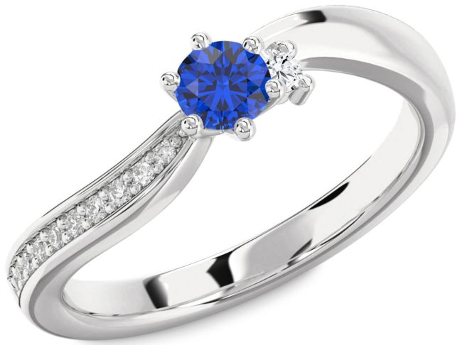 Diamond Blue Sapphire Silver Round Pave Promise Ring