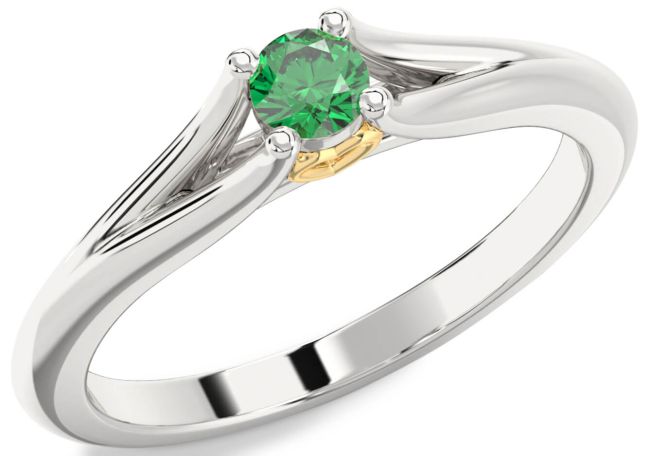 Emerald Platinum & Yellow Gold Round Promise Ring